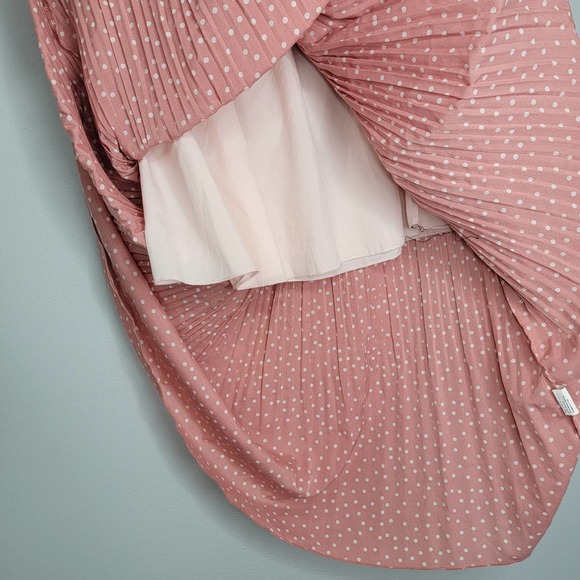 S Polka dot skirt Accordion Pleats Pink White EE - Picture 7 of 10